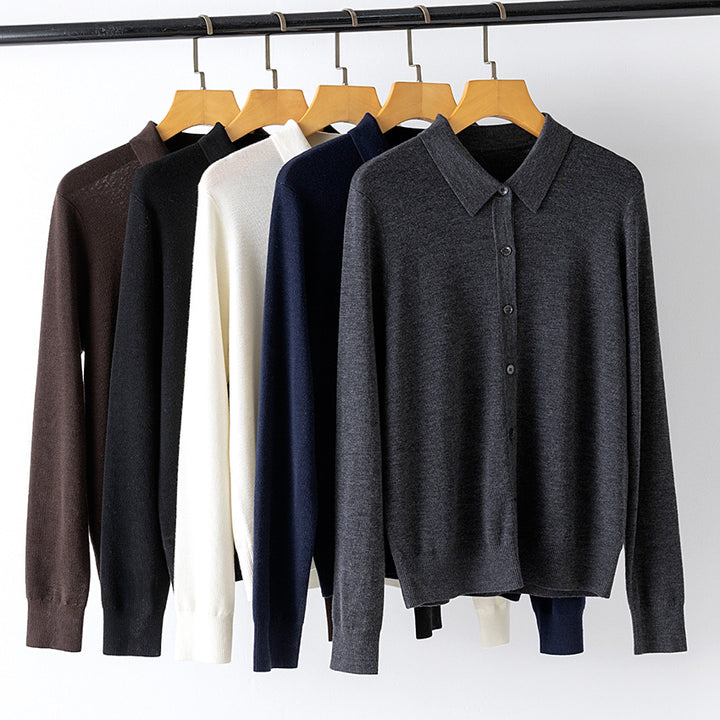 Damen Feiner Strickcardigan mit Hemdkragen und durchgehender Knopfleiste Drune