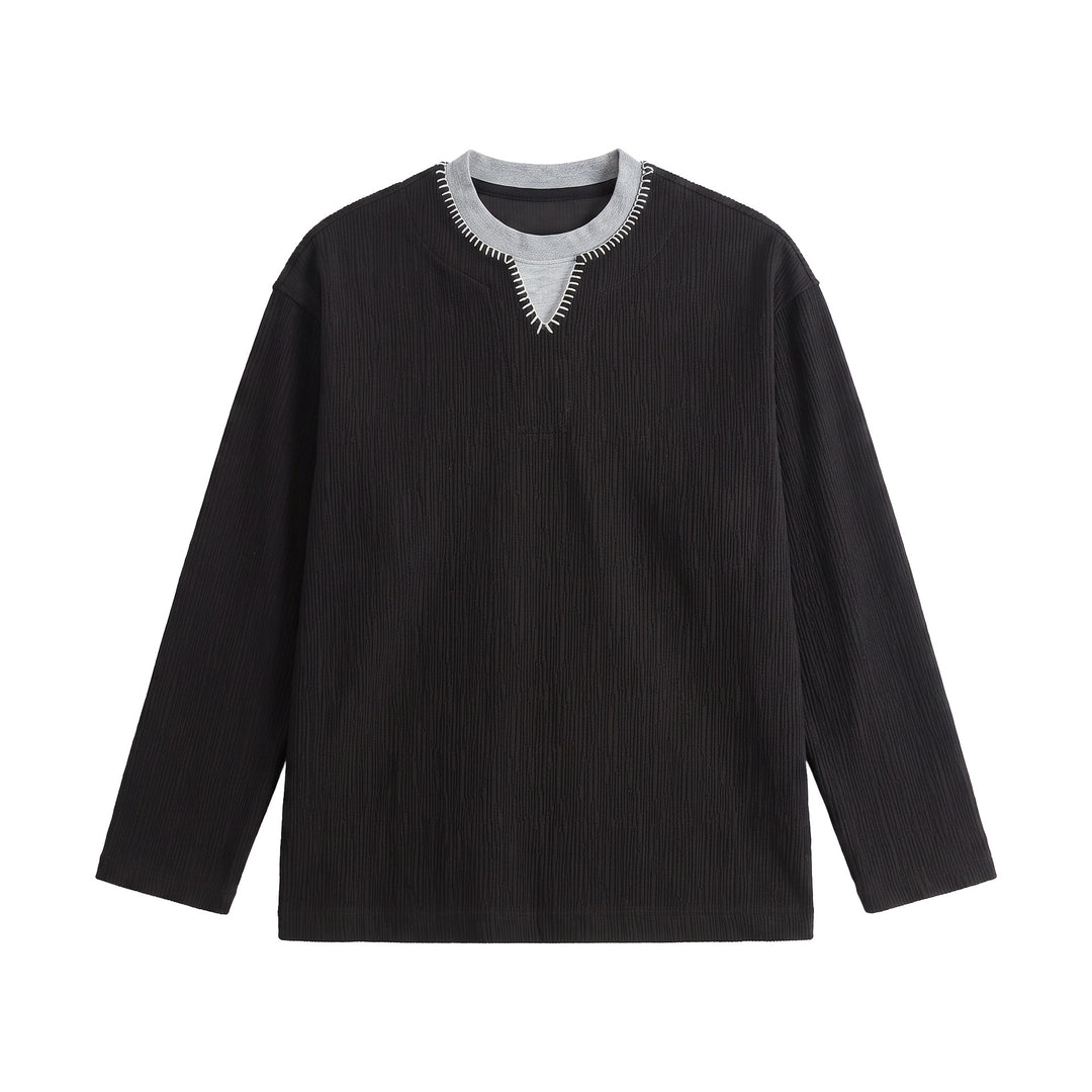Herren Texturierter Sweatshirt-Pullover mit Lagenkragen und dekorativer Ziernaht Drune