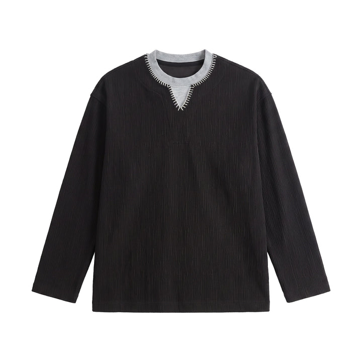 Herren Texturierter Sweatshirt-Pullover mit Lagenkragen und dekorativer Ziernaht Drune