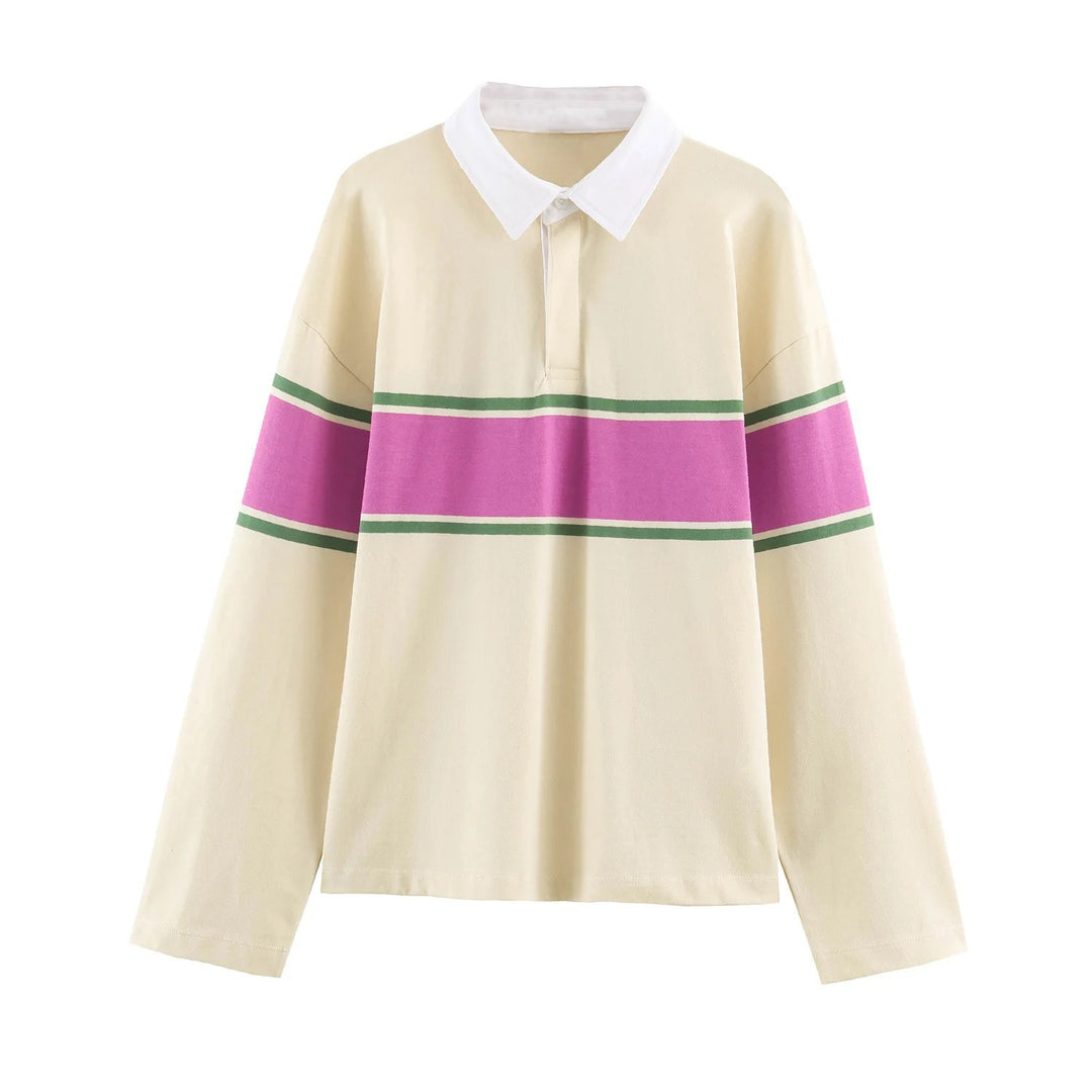 Damen Rugby‑Polo‑Shirt mit Kontrastkragen und breitem Blockstreifen Drune