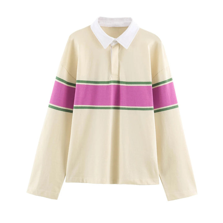 Damen Rugby‑Polo‑Shirt mit Kontrastkragen und breitem Blockstreifen Drune