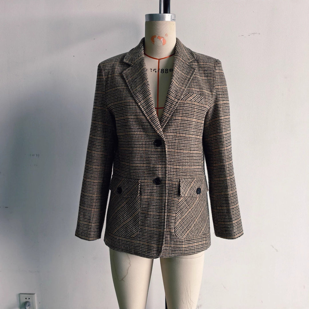Damen Glencheck-Blazer mit Reverskragen, Pattentaschen und taillierter Silhouette Drune