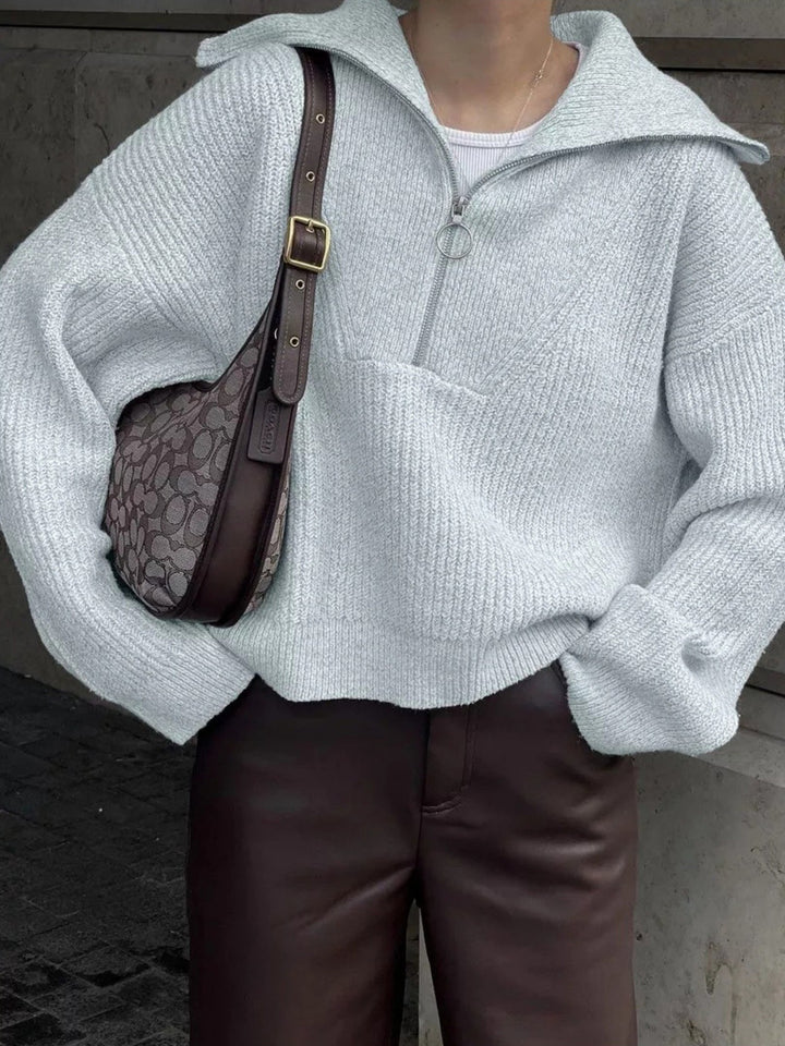 Damen modischer Strickpullover mit hohem Kragen und Reißverschluss Drune