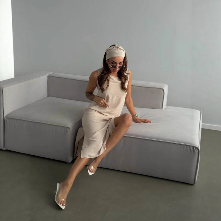 Damen Maxikleid mit elegantem Seitenschlitz und fließendem Stoff Drune