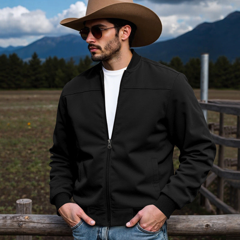 Herren nan Veloursleder-Optik Bomberjacke mit Stehkragen Rippbündchen und seitlichen Eingrifftaschen Drune