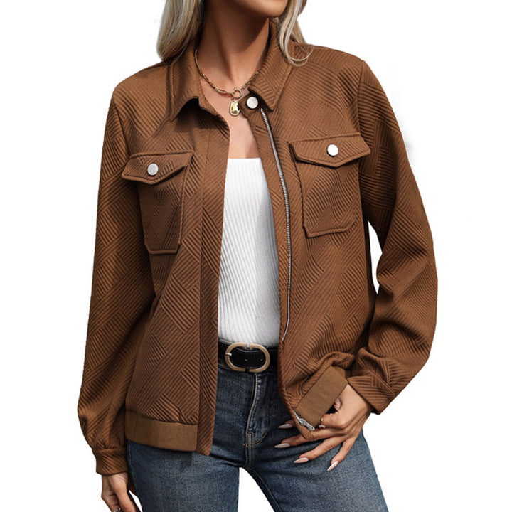 Damen Gestepptes Übergangs‑Shacket mit Klappentaschen, Reißverschluss und Strukturjacquard Drune