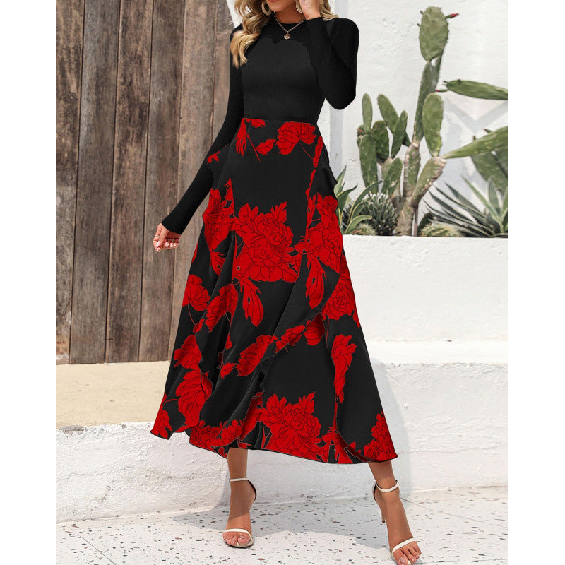 Damen Elegantes Maxikleid mit floralem Volant und langem Arm Drune