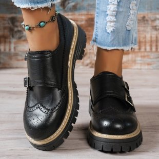 Damen Brogue-Monk-Slipper mit doppeltem Schnallenverschluss, gesteppter Kante und grober Profilsohle Drune