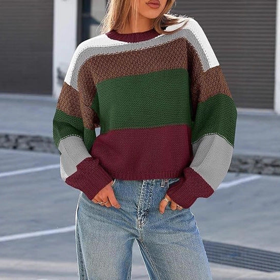 Damen Grobstrickpullover mit Farbblockdesign und oversized Schnitt Drune