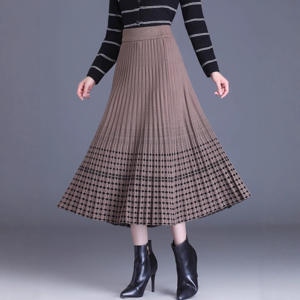 Damen Plissierter Maxirock mit eleganten Muster Drune