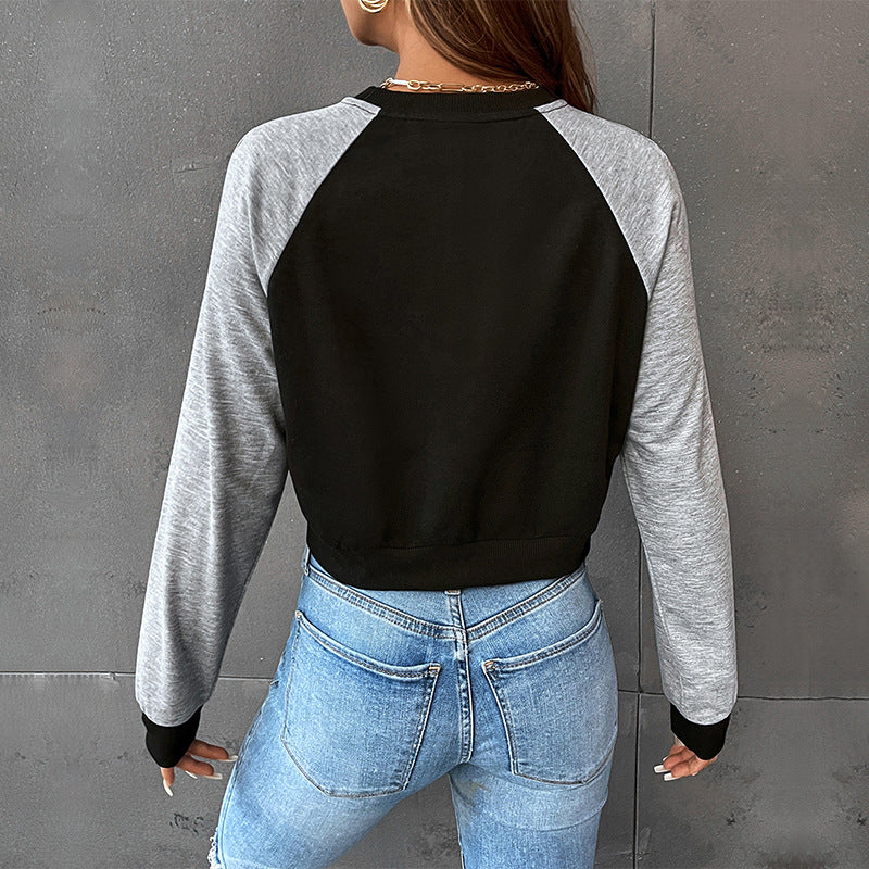 Damen Kurzgeschnittenes College-Cropped-Sweatshirt mit Raglanärmeln und elastischem Saum Drune