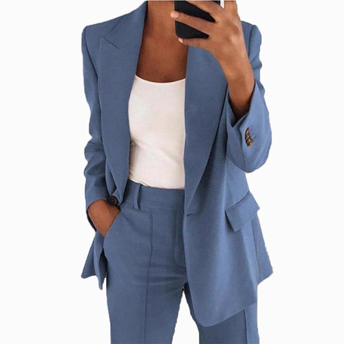 Damen nan taillierter Blazer-Hosen Businessanzug aus Stretchstoff Drune