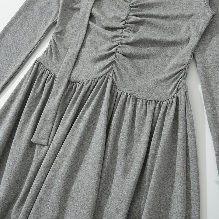 Damen Langes Jersey-Maxikleid mit Raffung, V-Ausschnitt und Bindeschal Drune