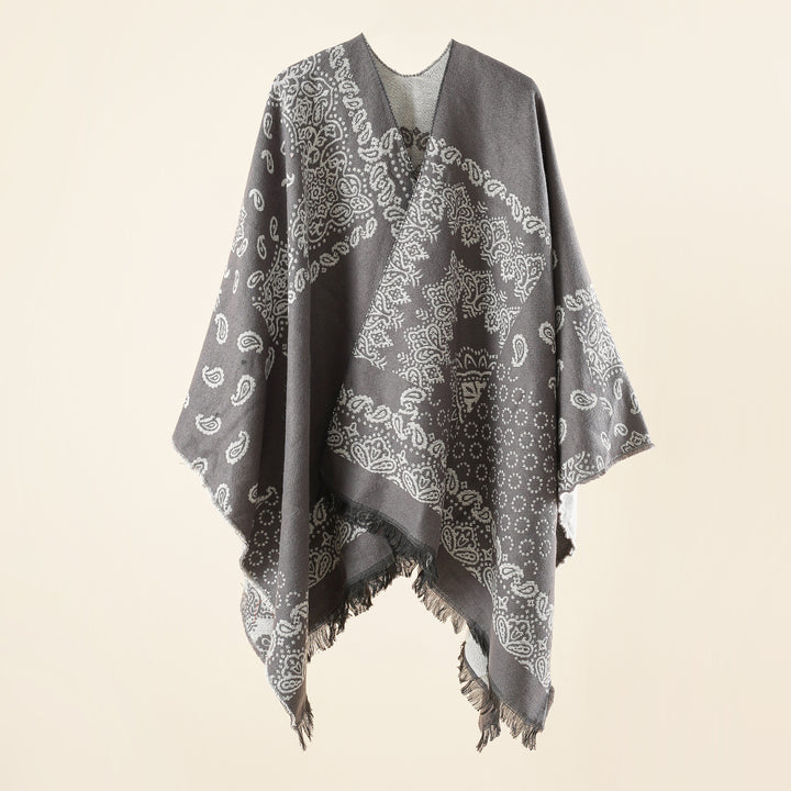 Damen Jacquard-Umhangponcho mit Paisley-Muster und Fransen Drune