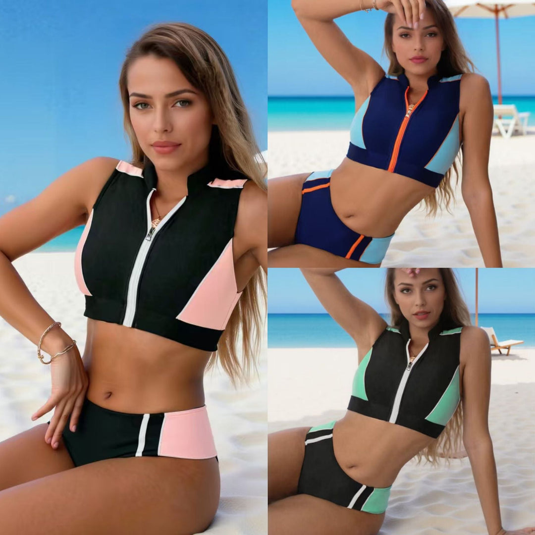 Damen Sportliches Bikini-Set mit Reißverschluss Drune