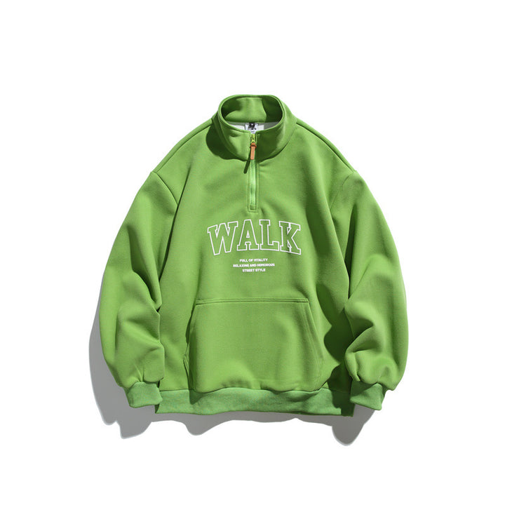 Unisex Oversize-Fleece-Halbzip-Sweatshirt mit Stehkragen und Kängurutasche Drune