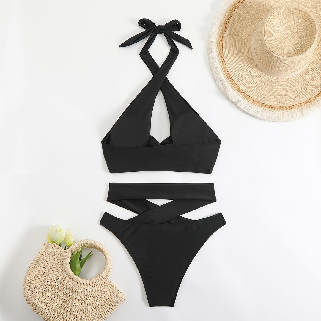 Damen Bikini-Set mit verstellbaren Trägern und elegantem Kreuzdesign Drune