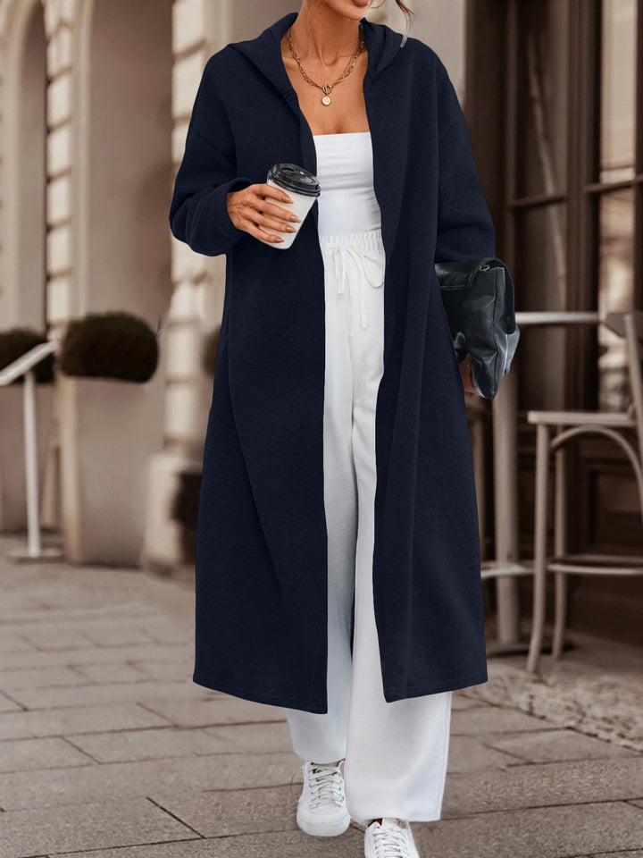 Damen Langer Oversize Kapuzenmantel mit offener Front und weichem Fleece Drune