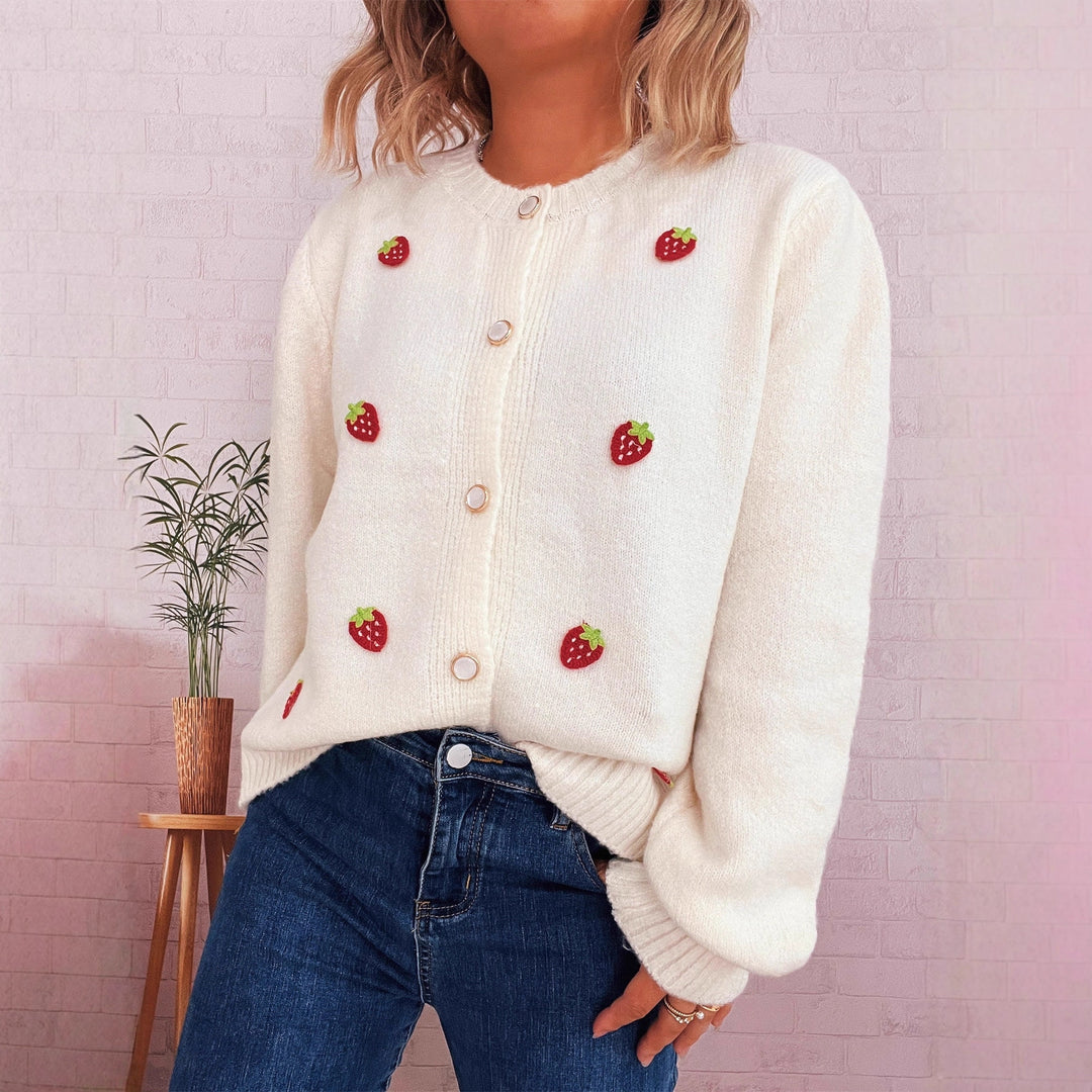 Damen Strickjacke mit fröhlichem Erdbeerdesign Drune