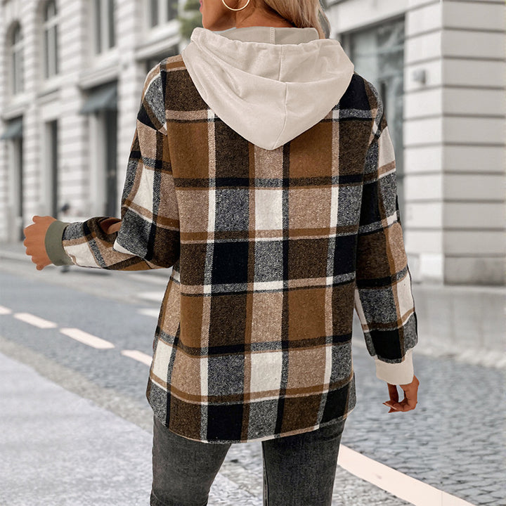 Damen Lässiger Hoodie mit karierten Ärmeln Drune