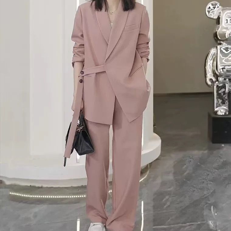 Damen moderner Blazer mit asymmetrischem Schnitt und Taillengürtel Drune