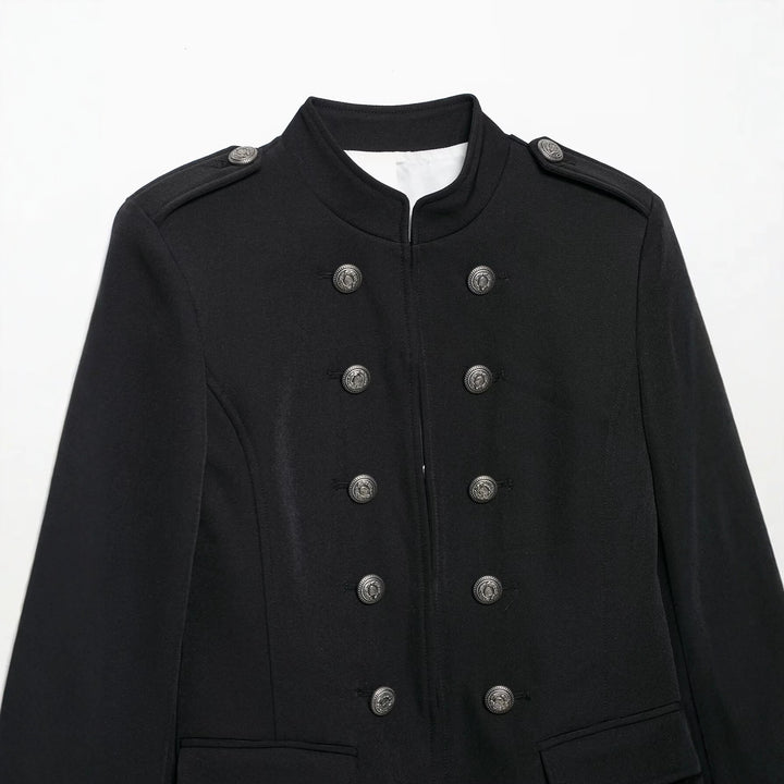 Damen Taillierte Military-Shortjacke mit Stehkragen und Doppelreihe Drune