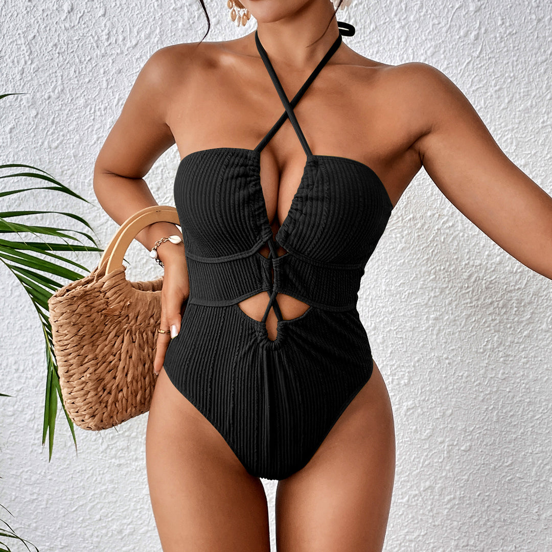 Damen Hochgeschnittener Badeanzug mit Cut-Outs und trendy Riemen Drune
