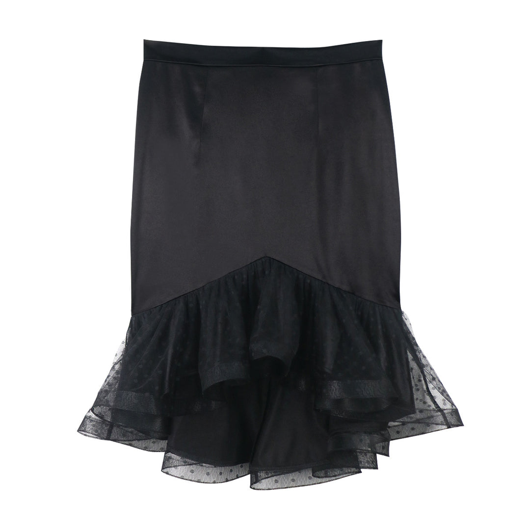 Damen eleganter Bleistiftrock mit voluminösem Tüllsaum Drune