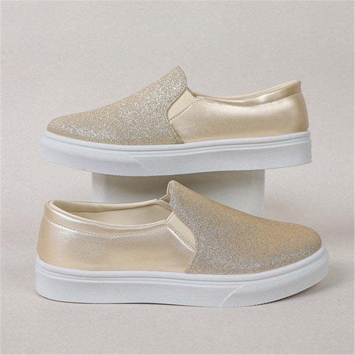Damen Elegante Slip-On Sneakers mit glitzernder Oberfläche und rutschfester Sohle Drune