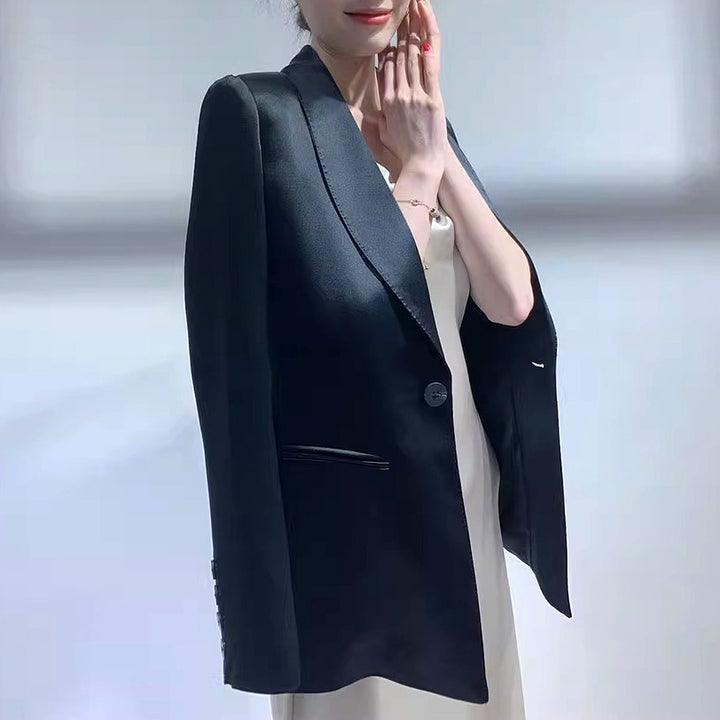 Damen Taillierter Smoking‑Blazer mit schmalem Satinrevers und Ein‑Knopfverschluss Drune