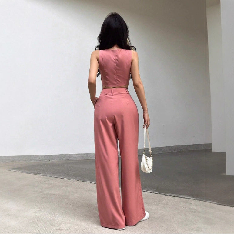 Damen Zweiteiliges Set mit tailliertem Top und weiten Hosen Drune