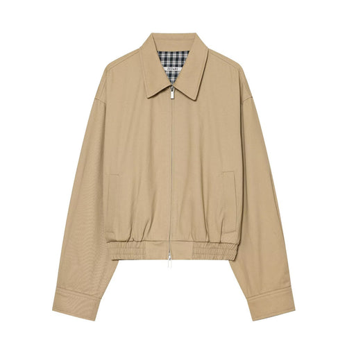 Damen Kurzblouson mit Reißverschluss, elastischem Saum und kariertem Innenfutter Drune