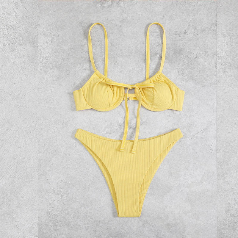 Damen Hochgeschnittener Triangel-Bikini mit dekorativem Knoten Drune