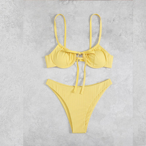 Damen Hochgeschnittener Triangel-Bikini mit dekorativem Knoten Drune