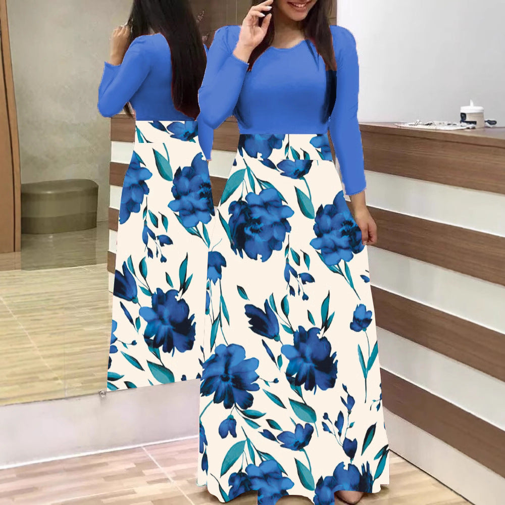 Damen Zweiteilig wirkendes Maxikleid mit figurbetontem Jersey-Oberteil und weitem Blumenrock Drune