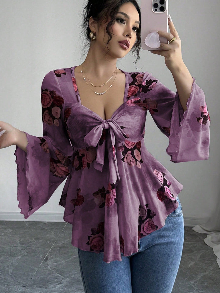 Damen luftige Bluse mit Blumenmuster Drune