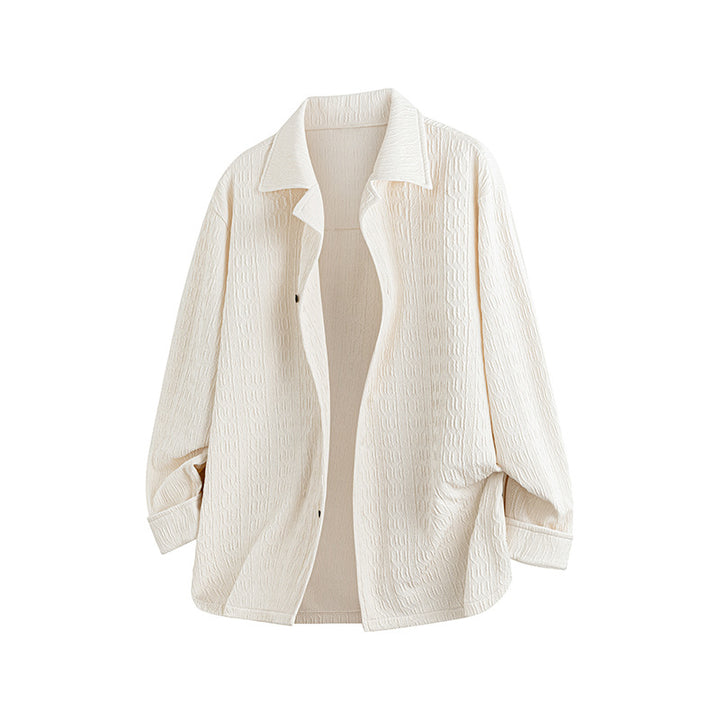 Damen Leicht strukturierte Oversize-Hemdjacke mit Reverskragen & Druckknopffront Drune