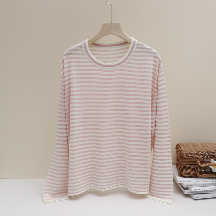 Damen Feines gestreiftes Langarmshirt mit Rundhalsausschnitt aus leichtem Jersey Drune