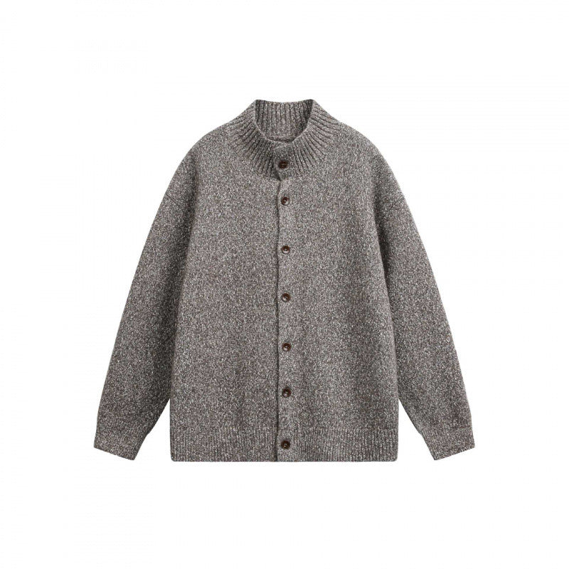 Unisex Grobgestrickte Oversize-Strickjacke mit Stehkragen und durchgehender Knopfleiste Drune