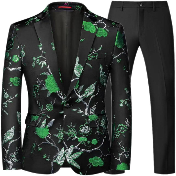 Herren Brokat-Sakko mit floralem Jacquard und Slim-Fit Anzughose Drune