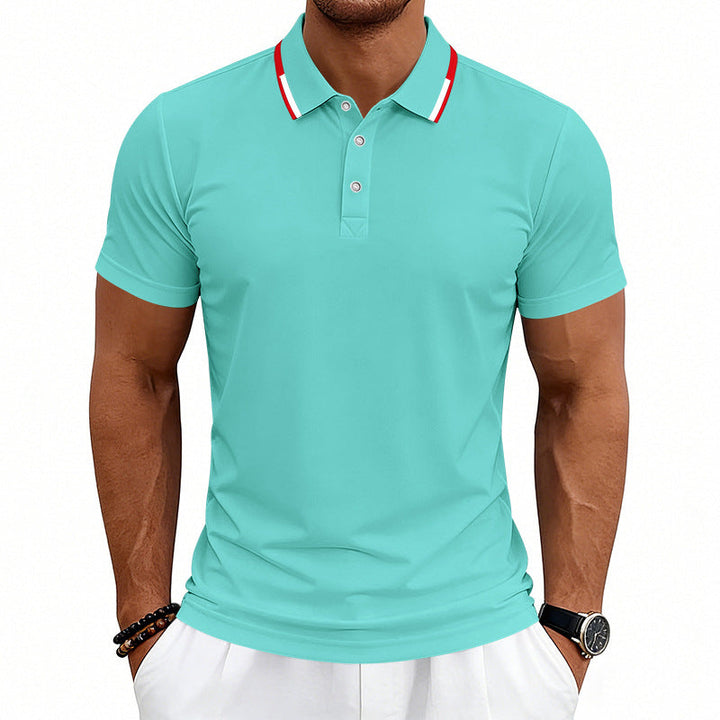 Herren nan tailliertes Kurzarm-Poloshirt mit Kontrastkragen aus atmungsaktivem Piqué Drune
