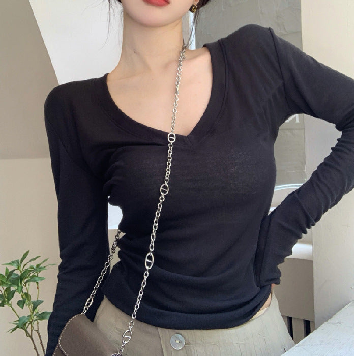 Damen Langarmshirt mit V-Ausschnitt und figurschmeichelnder Passform Drune