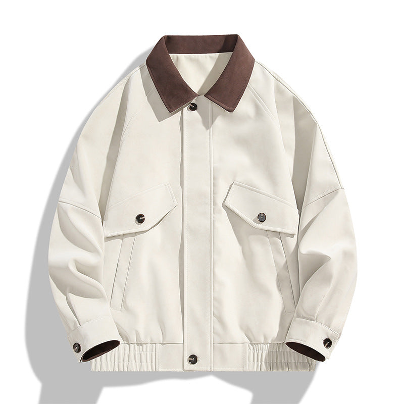 Herren Boxy-Utility-Jacke im Velours-Look mit Kontrastkragen, Pattentaschen & elastischem Saum Drune