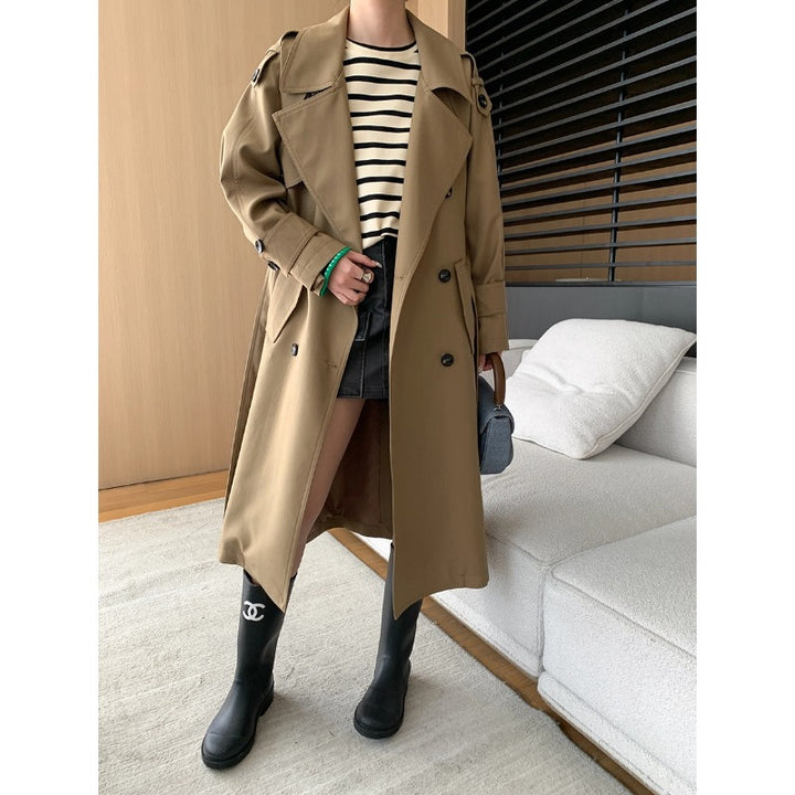 Damen eleganter Trenchcoat mit großzügigen Taschen und modernem Schnitt Drune