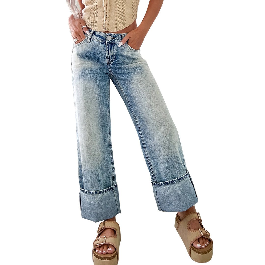 Damen Weite High-Waist Jeans mit breitem Umschlag Drune