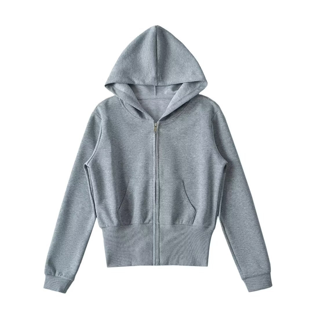 Damen lässige Kapuzenjacke mit Reißverschluss und praktischen Taschen Drune