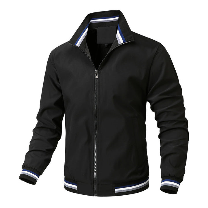 Herren Sportlich-leichte College-Bomberjacke mit geripptem Kragen und Streifen-Details Drune