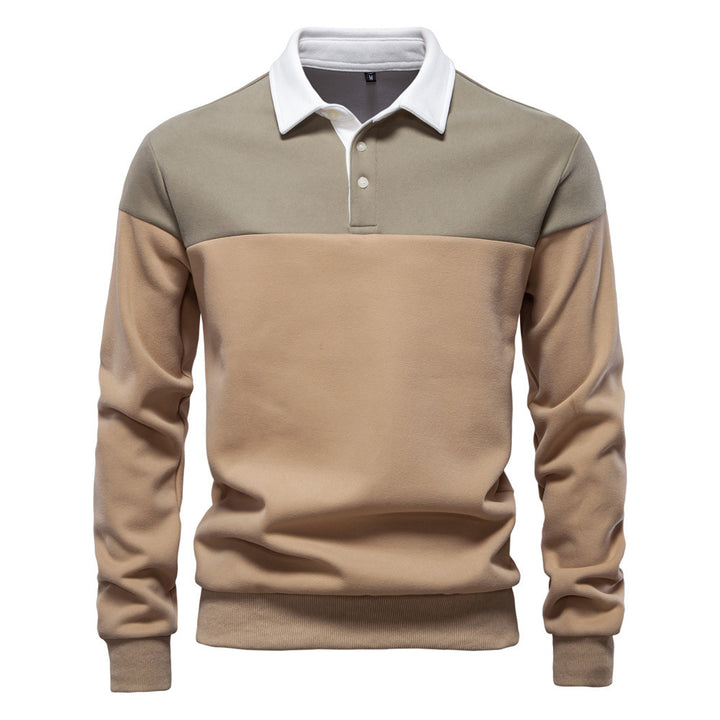 Herren nan sportlich-elegantes Langarm-Polo im Rugby-Stil mit kontrastierendem Kragen und breitem Brustpaneel Drune