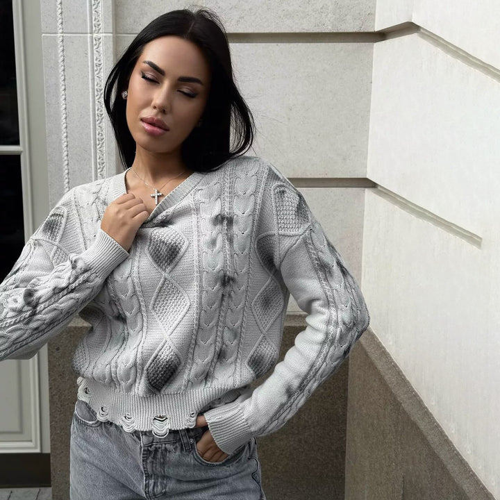 Damen Strickpullover mit strukturiertem Zopfmuster und lässigem Schnitt Drune