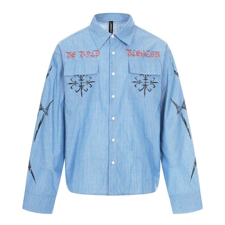 Unisex Oversize-Hemdjacke mit aufgesetzten Brusttaschen und dekorativen Printdetails Drune